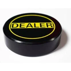 Bouton Dealer "NOIR ET JAUNE" – 73x19mm – En Acrylique