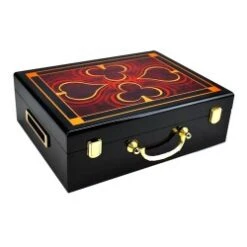 Coffret De Rangement "4 SYMBOLS" En Bois Pour 500 Jetons De Poker – Plateau Amovible - Fond Bois