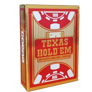 Copag "TEXAS HOLD'EM GOLD ROUGE" - Jeu De 55 Cartes 100% Plastique – Format Poker – 2 Index Jumbo 1 Copag "TEXAS HOLD'EM GOLD ROUGE" - Jeu De 55 Cartes 100% Plastique – Format Poker – 2 Index Jumbo