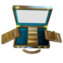 Cartes Production -Cartes Production mallette de rangement victoria 300 en bois pour 300 jetons de poker fenetre transparente 3 racks amovibles de 100 jetons 1