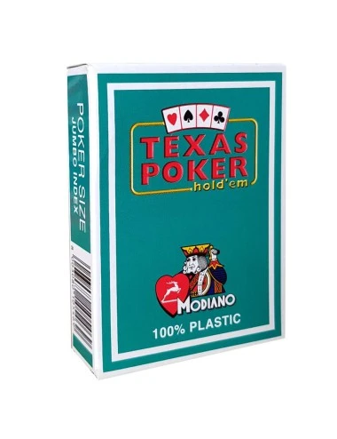 Modiano "TEXAS POKER HOLD EM VERT FONCÉ" - Jeu De 55 Cartes 100% Plastique – Format Poker - 2 Index Jumbo 1 Modiano "TEXAS POKER HOLD EM VERT FONCÉ" - Jeu De 55 Cartes 100% Plastique – Format Poker - 2 Index Jumbo