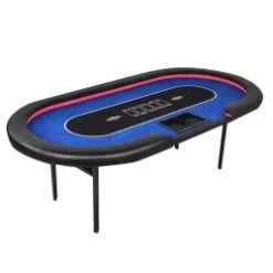 Table De Poker "FLORÉAL BLUE LED" - Avec Pieds Pliants Renforcés - Tapis Casino - 10 Joueurs + Dealer