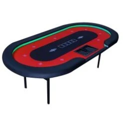 Table De Poker "FLORÉAL RED LED" - Avec Pieds Pliants Renforcés - Tapis Casino - 9 Joueurs + Dealer