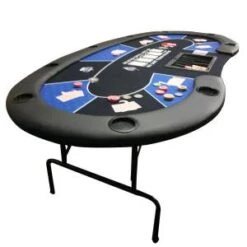 Table De Poker "HARICOT BLUE" - Avec Pieds Pliants - Tapis Jersey Néoprène - 9 Joueurs + Dealer -Cartes Production table de poker haricot blue avec pieds pliants tapis jersey neoprene 9 joueurs dealer 2