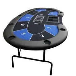 Table De Poker "HARICOT BLUE" - Avec Pieds Pliants - Tapis Jersey Néoprène - 9 Joueurs + Dealer