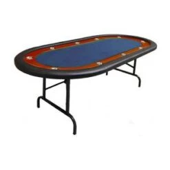 Table De Poker "NÉVADA BLUE" - Pieds Pliants – Race Track -10 Joueurs – Tapis Tissu Microfibre - Bords Simili Cuir