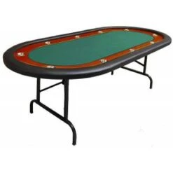 Table De Poker "NÉVADA GREEN" - Pieds Pliants – Race Track -10 Joueurs – Tapis Tissu Microfibre - Bords Simili Cuir