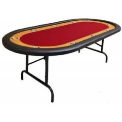 Table De Poker "NÉVADA RED" - Pieds Pliants – Race Track -10 Joueurs – Tapis Tissu Microfibre - Bords Simili Cuir