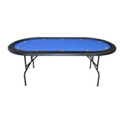 Table De Poker "VEGAS NIGHT BLEU" - Pieds Pliants – Tapis En Tissu Microfibre - 10 Cup Holder – Pour 10 Joueurs