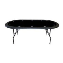 Table De Poker "VEGAS NIGHT NOIR" - Pieds Pliants – Tapis En Tissu Microfibre - 10 Cup Holder – Pour 10 Joueurs