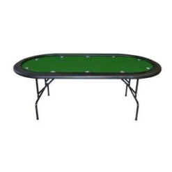 Table De Poker "VEGAS NIGHT VERT" - Pieds Pliants – Tapis En Tissu Microfibre - 10 Cup Holder – Pour 10 Joueurs