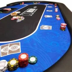 Table De Poker "FLORÉAL BLUE" - Avec Pieds Pliants Renforcés - Tapis Jersey Néoprène - 10 Joueurs + Dealer -Cartes Production tables de poker floreal pieds pliants tapis en tissu et bords mousse 1 10