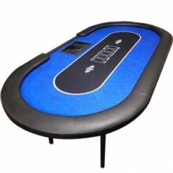 Table De Poker "FLORÉAL BLUE" - Avec Pieds Pliants Renforcés - Tapis Jersey Néoprène - 10 Joueurs + Dealer