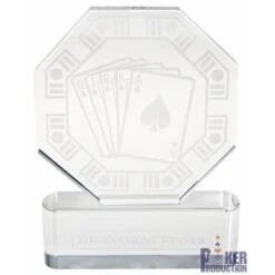 Trophée De Poker Octogonal TOURNAMENT WINNER – En Verre - Texte Gravé - 20cm De Haut